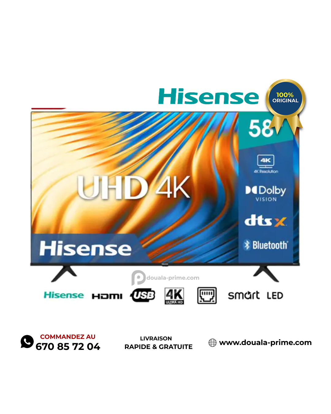 SMART TV HISENSE 58 POUCES - 58A6N - ULTRA HD - 4K - HDR
