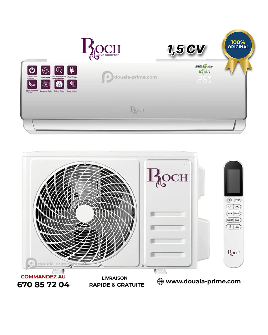 Climatiseur Split ROCH - 1,5 CV - 12000BTU - R410A