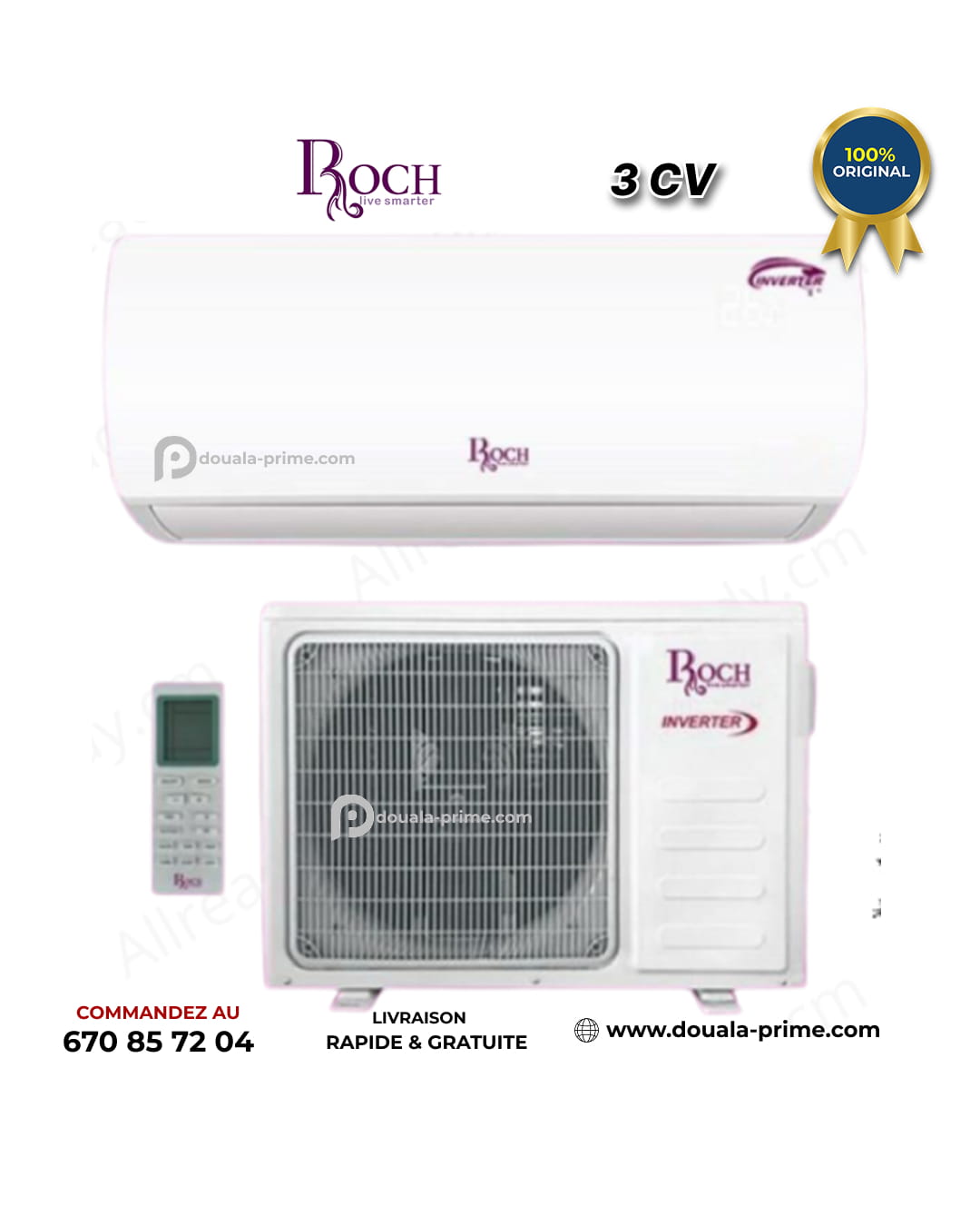 Climatiseur Roch - Inverter - 3 CV - R410 - 24000 Btu - Blanc