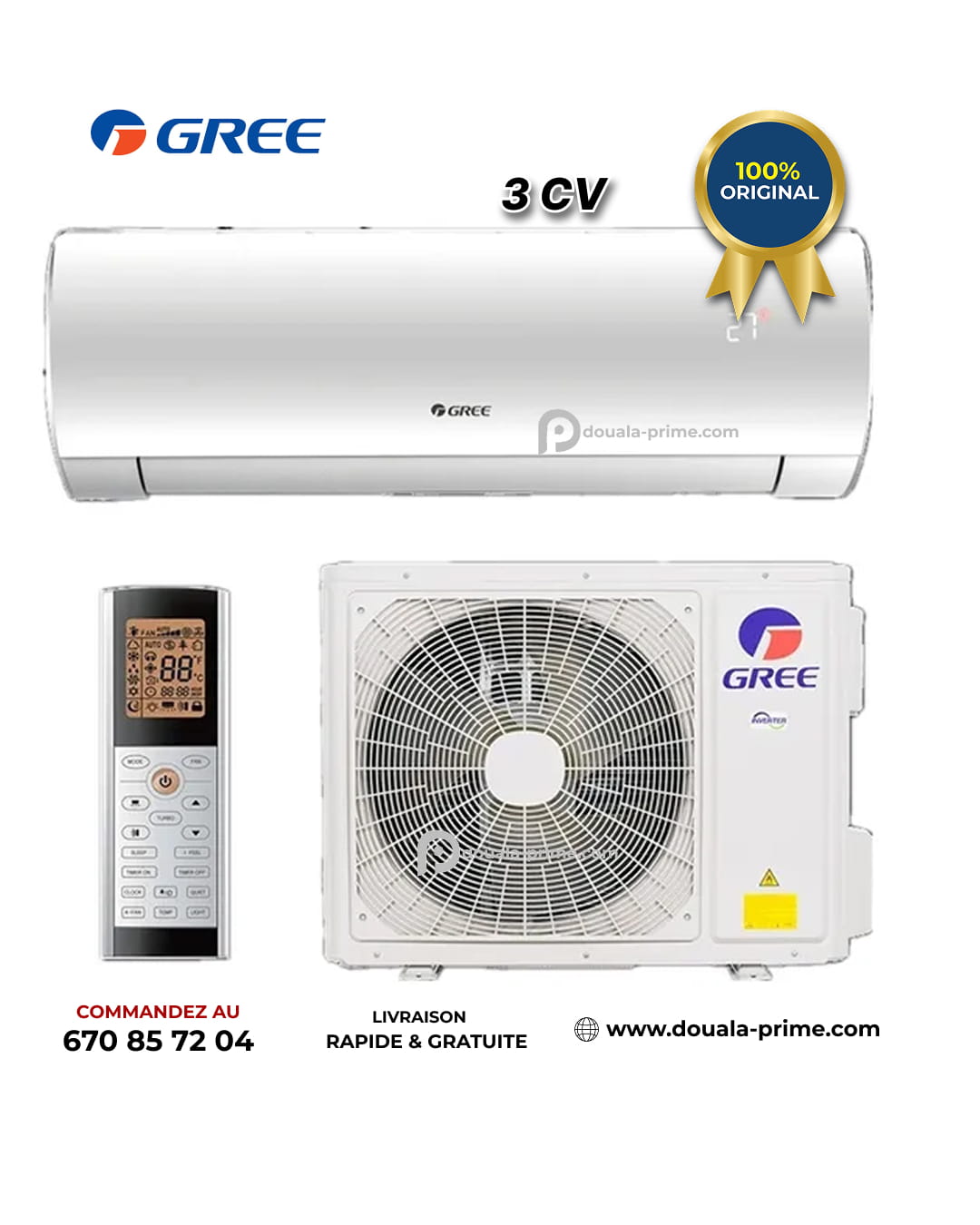Climatiseur Split Gree - Inverter - 3 CV - 24000 Btu
