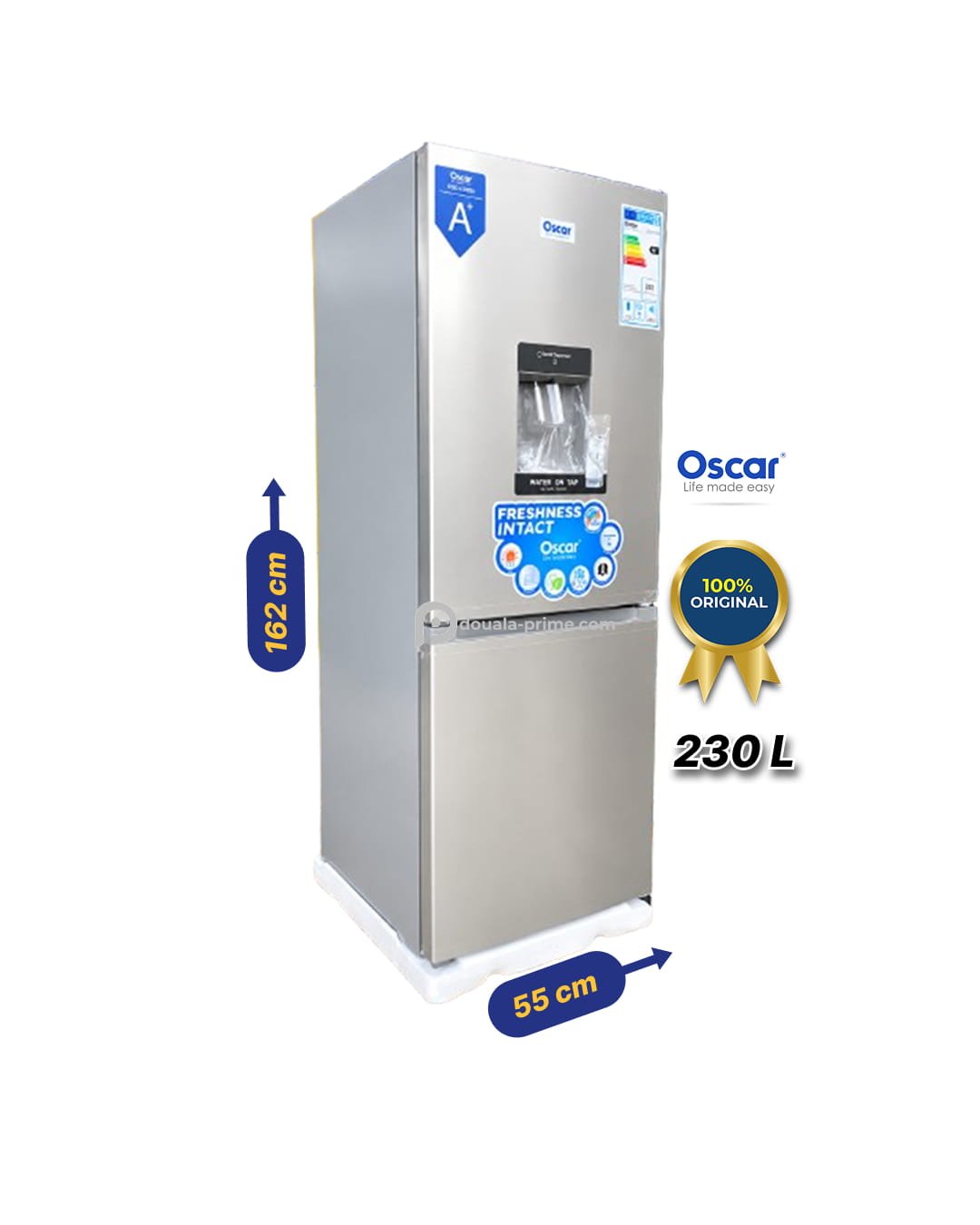 Réfrigérateur combiné OSCAR OSC-M280D – 230 Litres – Avec  Distributeur d'Eau – Réfrigérateur 155L – Congélateur 75L –  Classe A+ – 262 kWh/an – 39 dB – Inox