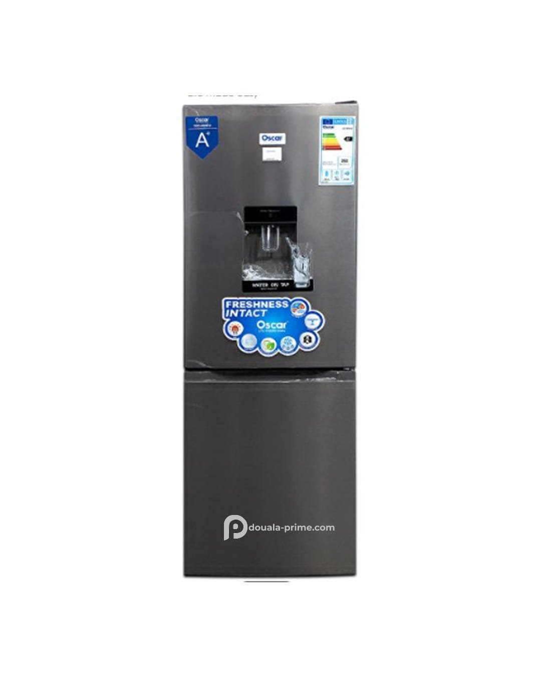 Réfrigérateur combiné OSCAR OSC-M280D – 230 Litres – Avec  Distributeur d'Eau – Réfrigérateur 155L – Congélateur 75L –  Classe A+ – 262 kWh/an – 39 dB – Inox