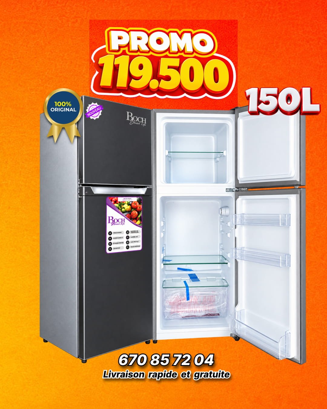 REFRIGERATEUR DOUBLE BATTANT ROCH  RFR-160DT 150L