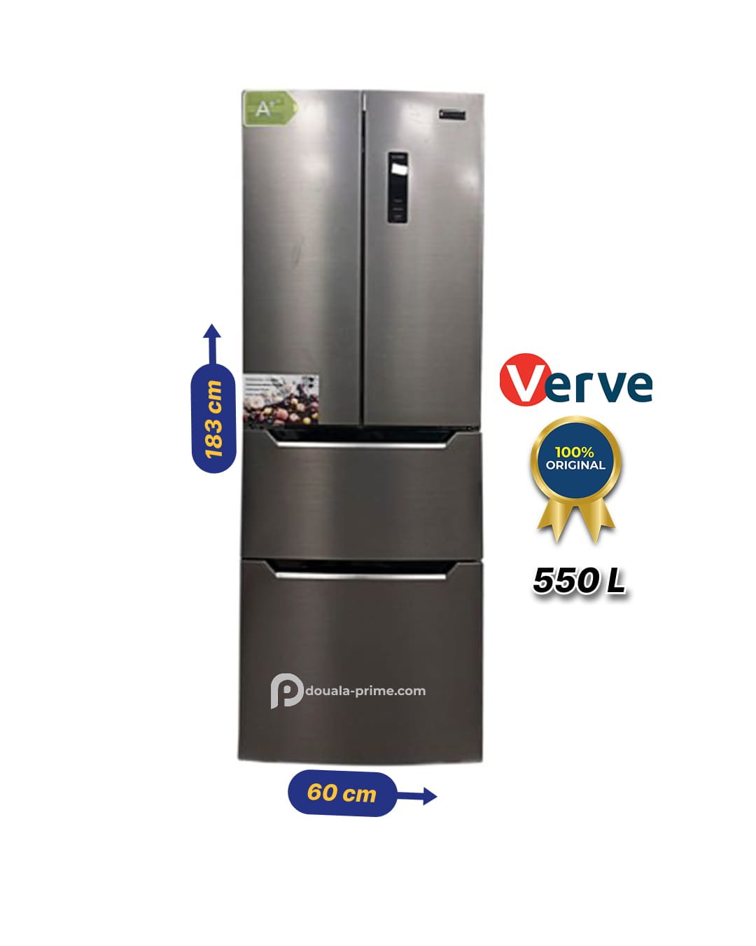 Réfrigérateur Américain VERVE - VV520IX - French Door 4 Portes  - 550 Litres - No Frost - Écran Tactile - Classe A+ -  Classe Climatique T Tropicalisée - Gaz R600a - Inox