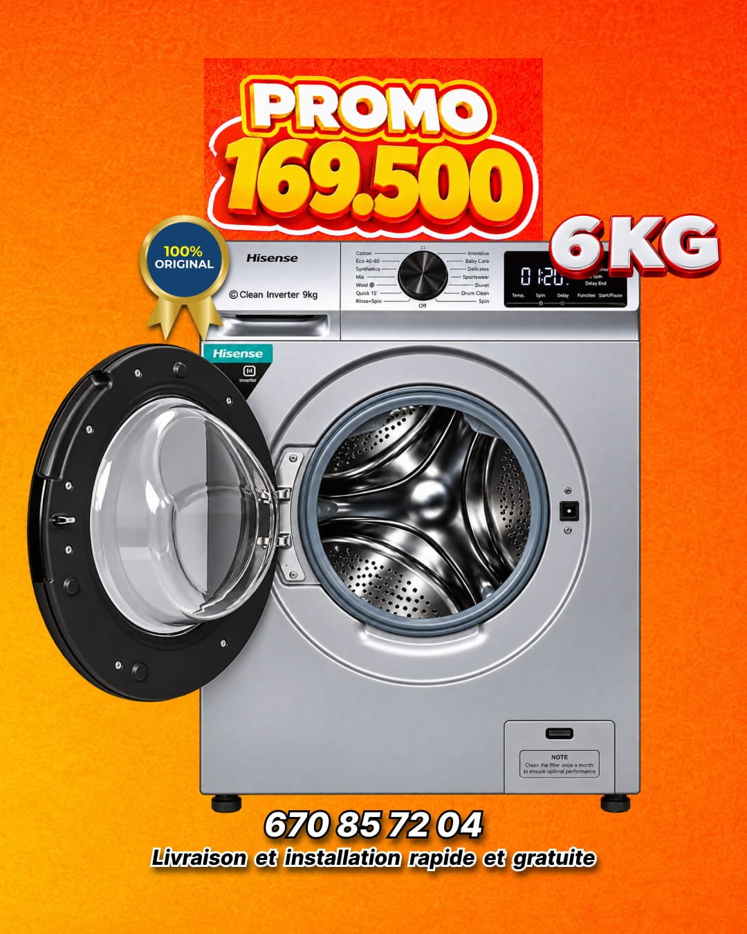 Machine À Lave Automatique Hisense – WFVB 6010MT- 6KG – Gris