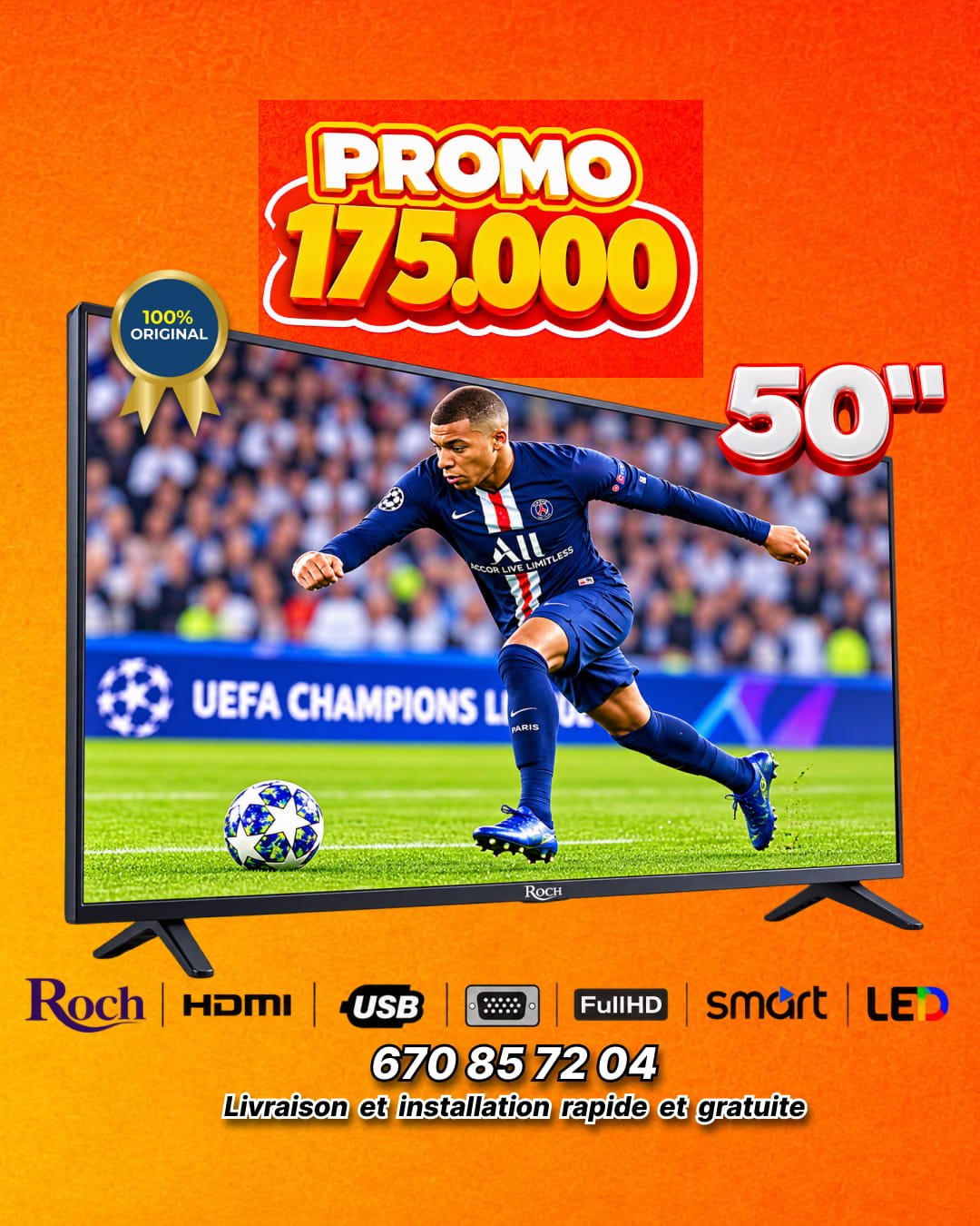 TV Smart ROCH 50 pouces - RH-LE50DSA - Full HD - Android 