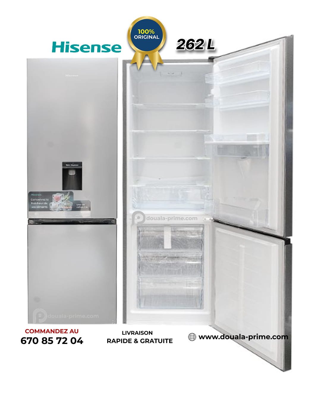 Réfrigérateur Hisense - 262 Litres - Avec distributeur d'eau - RD-35DC4SB