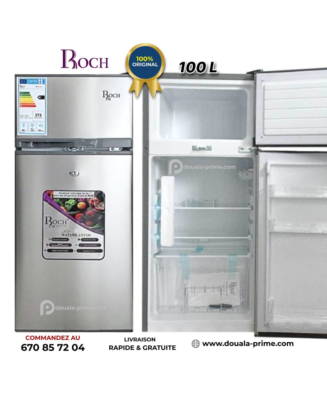 Mini Réfrigérateur De Chambre Double Battant Roch -  RFR-125DT-W - 100L